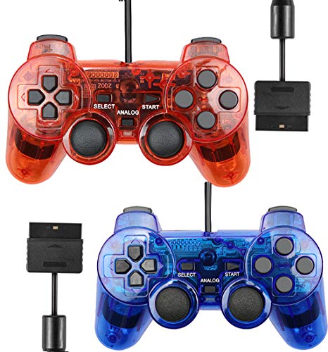 Product Cover Wired Controller for PS2 Playstation 2 Dual Shock(Pack of 2,ClearBlue and ClearRed)