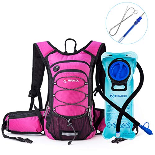 Product Cover MIRACOL Insulated Hydration Backpack Pack with 2L BPA Free Water Bladder and Long Tube Brush, Perfect Outdoor Gear for Hiking, Running, Camping, Cycling, Fits Men, Women, Kids, Children, Rose