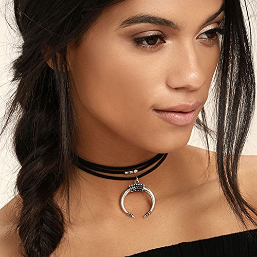 Product Cover fxmimior Women Black Moon Crescent Pendant Choker Sexy Rock Handmade Bohe Necklace Women Accessories