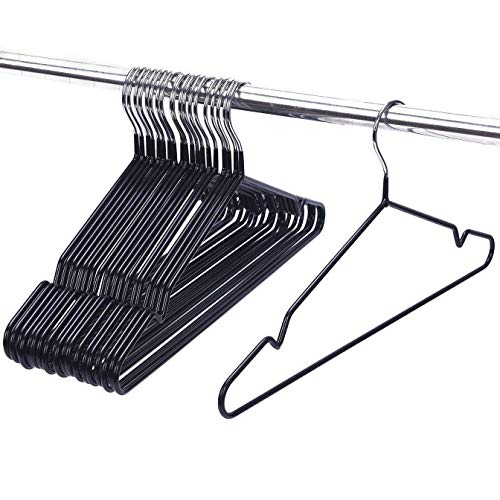 Product Cover ASSICA Adult Metal Clothes Hangers Non-slip Wire Hangers With Plastic Coating for Suits Closet 20 Pack for Dry Pants/Coats Black 16 Inches Wide