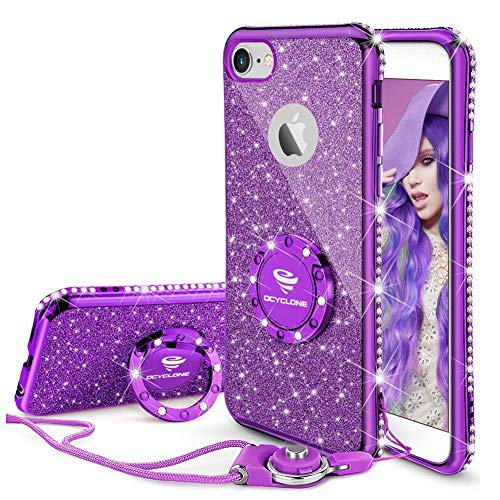 Product Cover Cute iPhone 6s Case, Cute iPhone 6 Case, Glitter Luxury Bling Diamond Rhinestone Bumper with Ring Grip Kickstand Protective Thin Girly iPhone 6s Case/iPhone 6 Case for Women Girl - Purple