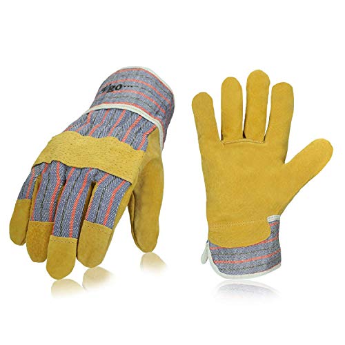 Product Cover Vgo... 3Pairs Pig Grain Leather Men's Work Gloves with Safety Cuff (Size L,Gold,88PBSA)