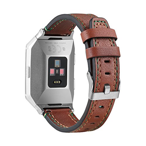 Product Cover bayite Leather Bands Compatible Fitbit Ionic, Genuine Leather Replacement Accessories Straps Wristband Women Men, Coffee Brown