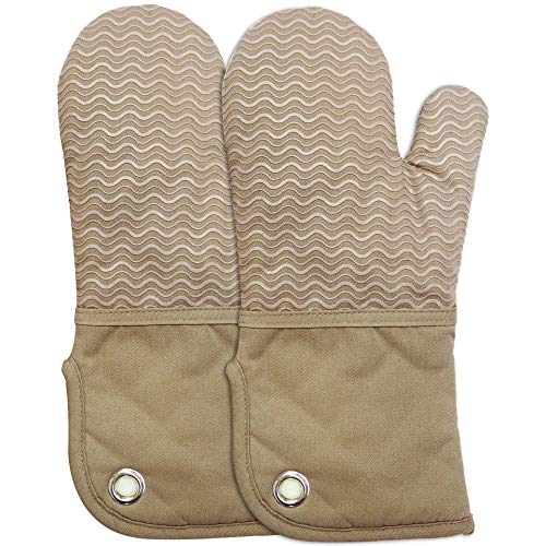 Product Cover Heat Resistant Kitchen Oven Mitts 500 Degrees With Non-Slip Silicone Printed Set of 2 Oven Gloves for BBQ Cooking set Baking Grilling Barbecue Microwave Machine Washable Women and Man (Brown, Printed)