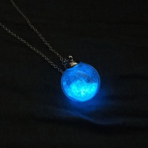Product Cover UNKE Glow in The Dark Luminous Dandelion Glass Globe Pendant Necklace,Blue&Green