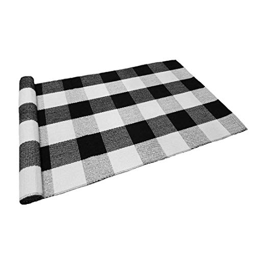 Product Cover Levinis Black and White Plaid Rug 100% Cotton Porch Rugs Black/White Hand-woven Checkered Door Mat, 23.6''x35.4''