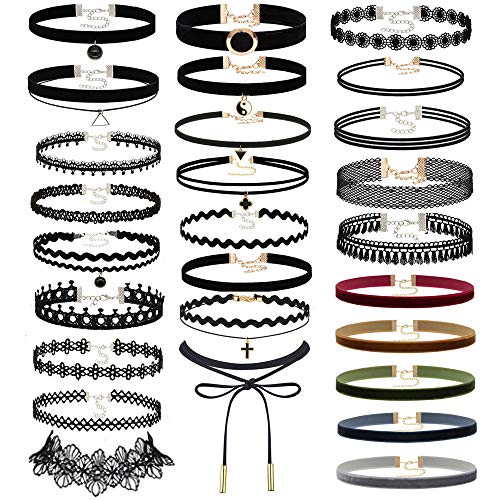 Product Cover Choker Set, 40PCS Gothic Rubber Pendant Necklace Chain Henna Chokers Necklaces Stretch Elastic for Women Girls ...