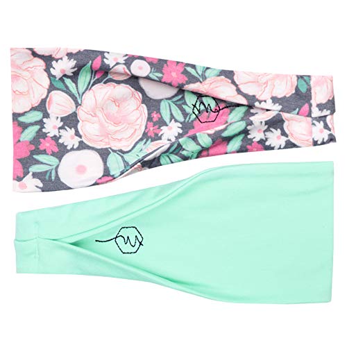 Product Cover Maven Thread Women's Headband Yoga Running Exercise Sports Workout Athletic Gym Wide Sweat Wicking Stretchy No Slip 2 Pack Set Mint Floral Refresh
