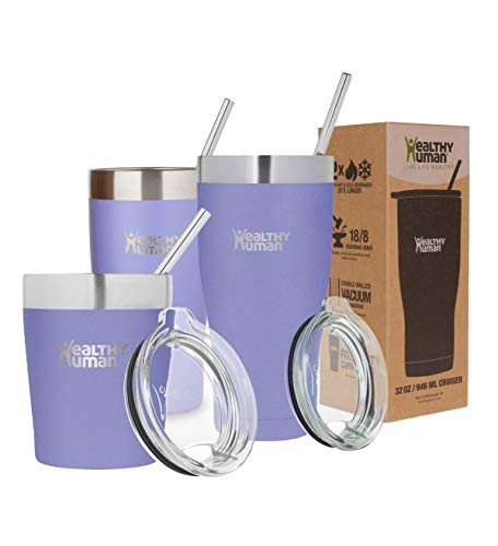 Product Cover Healthy Human Insulated Stainless Steel Tumbler Travel Cruiser Cup with Straw and Lid 32 oz Lilac