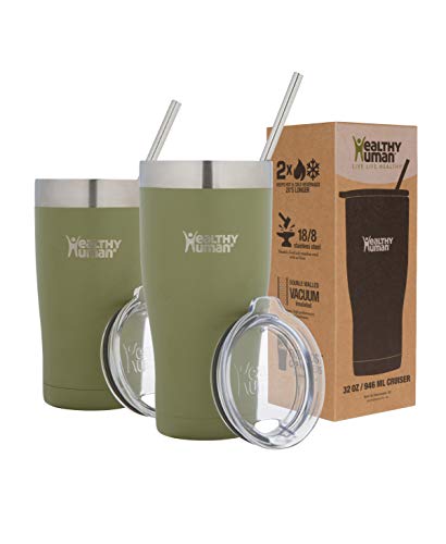 Product Cover Healthy Human Insulated Stainless Steel Tumbler Travel Cruiser Cup with Straw and Lid 32 Olive