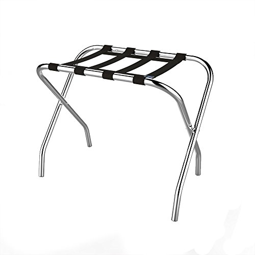 Product Cover Chrome Folding Luggage Rack and Suitcase Stand- Durable Folding Bag Holder with Black Nylon Straps by Lavish Home