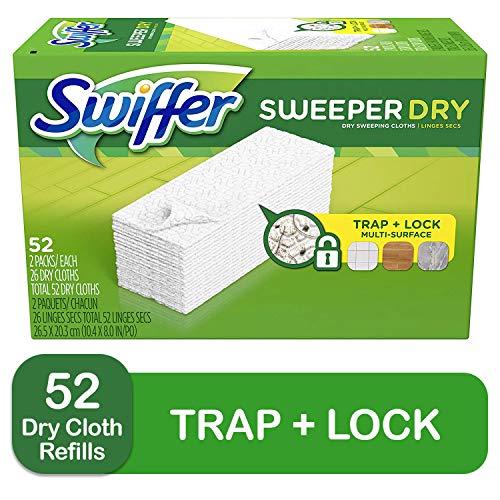 Product Cover Swiffer Sweeper Dry Mop Refills for Floor Mopping and Cleaning, All Purpose Floor Cleaning Product, Unscented, 52 Count