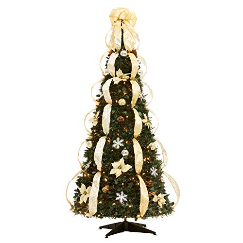 Product Cover BrylaneHome Fully Decorated Pre-Lit 6-Ft. Pop-Up Christmas Tree, Silver Gold