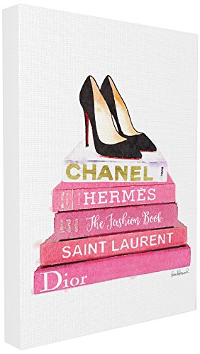Product Cover Stupell Industries Glam Pink Fashion Books Black Pump Hells Oversized Stretched Canvas Wall Art, Proudly Made in USA