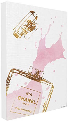 Product Cover Stupell Industries Glam Perfume Bottle Splash Pink Gold Oversized Stretched Canvas Wall Art, Proudly Made in USA