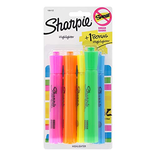 Product Cover Sharpie Tank Highlighters, Chisel Tip, Assorted Colors, 4-Count + 1 Bonus