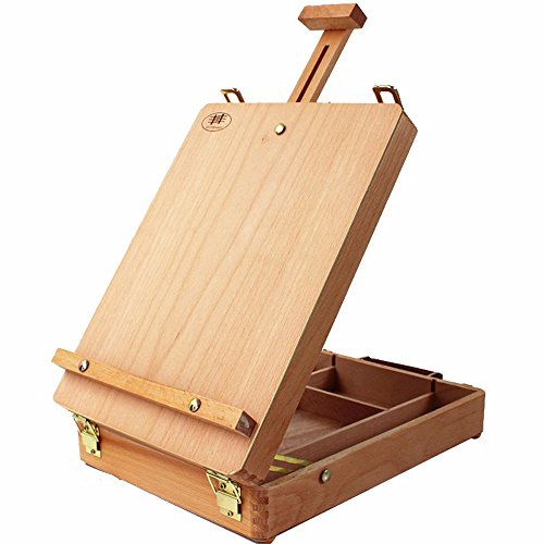 Product Cover Art Supplies Box Easel Sketchbox Painting Storage Box, Adjust Wood Tabletop Easel for Drawing & Sketching Student