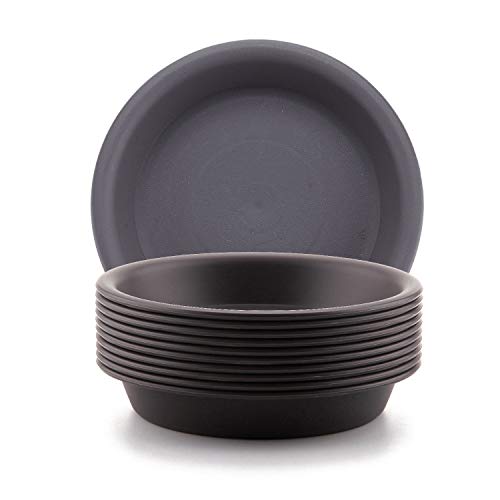 Product Cover T4U 5 inch Plastic Garden Flower Planter Pot Saucer Trays Round for Holding Water Drips and Soil (Dark Grey, Set of 10), Pallet Base Container for Holding Cactus Herb Indoor Outdoor Gardening