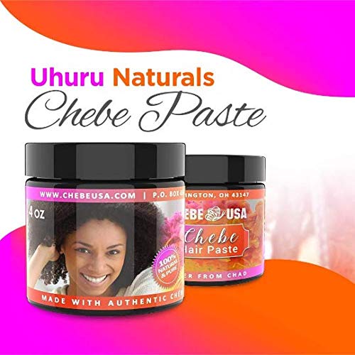 Product Cover Uhuru Naturals Chebe Paste - 100% Natural - Made with Cow Fat (Tallow) - Organic Hair Blooming Treatment Formula - Promotes Keratin Development For Teens Men & Women (4 Ounce)