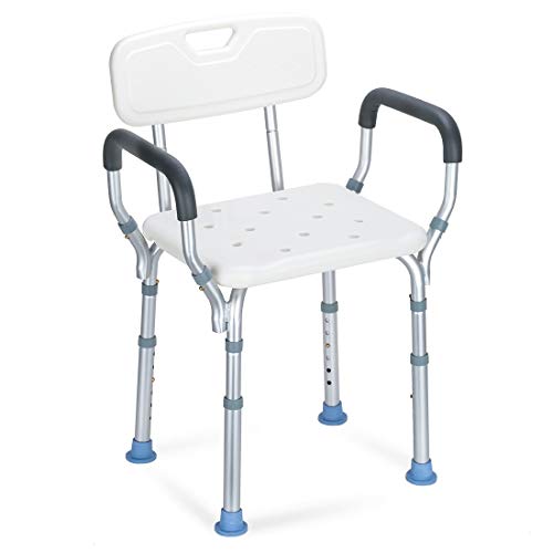 Product Cover OasisSpace Heavy Duty Shower Chair with Back - Bathtub Chair with Arms for Handicap, Disabled, Seniors & Elderly - Adjustable Medical Bath Seat Handles - Non Slip Tub Safety
