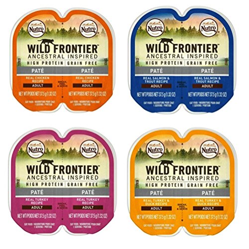 Product Cover Nutro Wild Frontier Grain Free Pate Cat Food 4 Flavor 8 Can Variety Bundle, (2) each: Chicken, Salmon Trout, Turkey, Turkey Duck (2.64 Ounces)