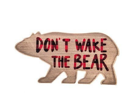 Product Cover Don't Wake The Bear Buffalo Plaid Wood Wall Sign - Woodland Nursery Decor - Red and Black Buffalo Plaid adventure sign
