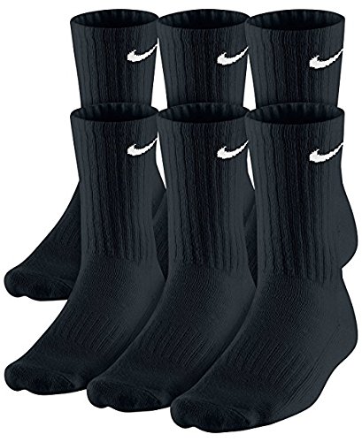 Product Cover NIKE Dri-Fit Classic Cushioned Crew Socks 6 PAIR Black with White Swoosh Logo) LARGE 8-12