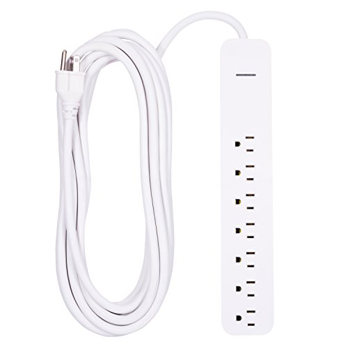 Product Cover GE Power Strip Surge Protector, 7 Outlets, Extra Long Power Cord, 25ft, Wall Mount, White, 36361
