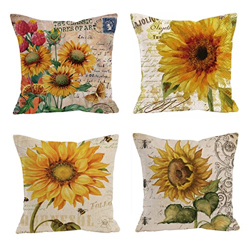 Product Cover Set of 4 Oil Painting Sunflower Throw Pillow Case Cushion Cover Decorative Cotton Blend Linen Pillowcase for Sofa 18