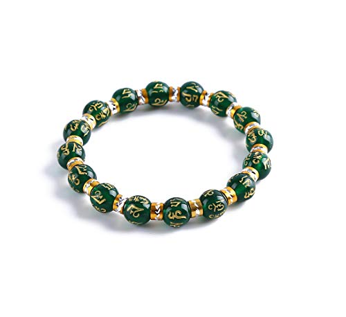 Product Cover BOYULL Feng Shui Chrysoprase inscribed in Sanskrit Wealth Porsperity 10mm Bracelet, Attract Wealth and Good Luck, Deluxe Gift Box Included