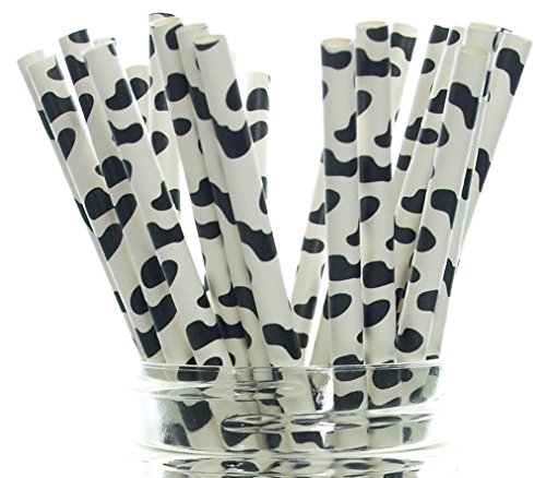 Product Cover Cow Party Straws, Barnyard Paper Straws (50 Pack) - Farm Birthday Party Supplies, Cow Hide Print Straws, Animal Party Tableware & Paper Drinking Straws