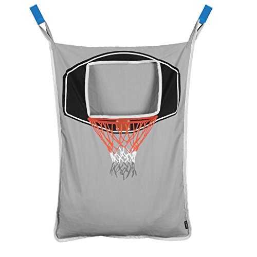 Product Cover Avery Barn Hanging Over The Door Kids Laundry Basket for Boys or Girls - Dirty Clothes Hamper Bag, with Easy Zipper Release Bottom - Great for Bathroom or Bedroom - Basketball Hoop Goal