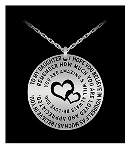 Product Cover Father Daughter Pendant - Personal Gift Charm Necklace From Dad To Girl - Love Engraved Dedication - Silver