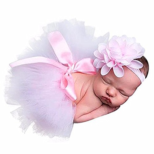 Product Cover Napoo Newborn Baby Girls Photo Photography Tutu Skirt+Flower Headband Costume Set (G)