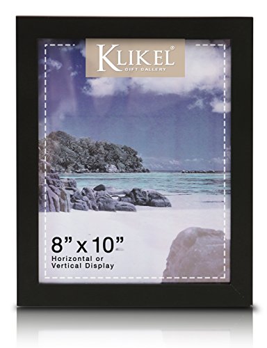 Product Cover Klikel 8 X 10 Black Wooden Picture Frame - Made of Real Wood With Glass Photo Protector - Wall Hanging And Table Standing Display
