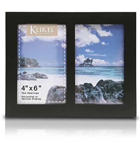 Product Cover Klikel Photo Collage Frame - Black Wooden Wall Frame - 2 Openings - 4x6 Pictures - Decorative Family Picture Frame