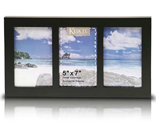 Product Cover Klikel 3 Photo Collage Solid Black Wood Picture Frame - 3 Opening 5 X 7 Picture Slots