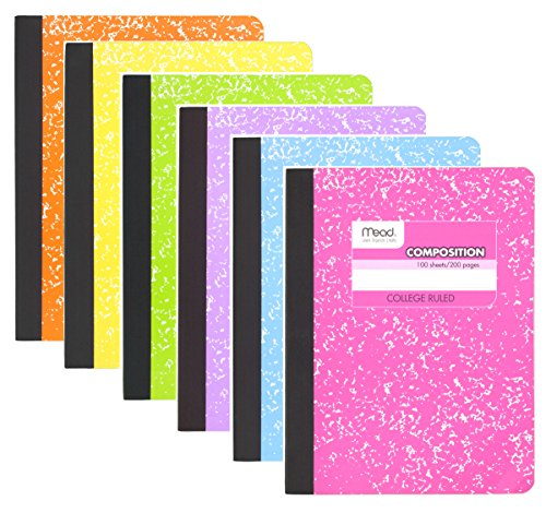 Product Cover Mead Composition Book, 6 Pack of Cute Notebooks, College Ruled paper, Hard Cover 100 sheets (200 Pages) , Pastel Color Notebook,