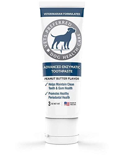 Product Cover Vets Preferred Advanced Enzymatic Toothpaste for Dogs - Veterinarian-Grade, Safe and Natural Dog Toothpaste - Freshens Dog Breath, Fights Plaque and Reduces Tartar, Peanut Butter Flavor - 3 oz
