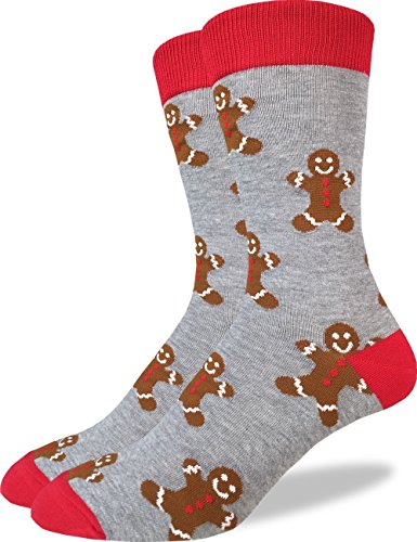 Product Cover Good Luck Sock Men's Gingerbread Men Christmas Crew Socks - Grey, Adult Shoe Size 7-12