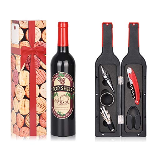 Product Cover Wine Accessories Gift Set - 5 Pcs Deluxe Wine Corkscrew Opener Sets Bottle Shape in Elegant Gift Box, Great Wine Gifts Idea for Wine Lovers, Friends, Christmas, Anniversary