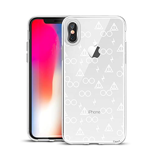 Product Cover Unov Compatible Case Clear with Design Slim Protective Soft TPU Bumper Embossed Pattern [Support Wireless Charging] Cover for iPhone Xs (2018) iPhone X (2017) 5.8 Inch(Death Hallows)