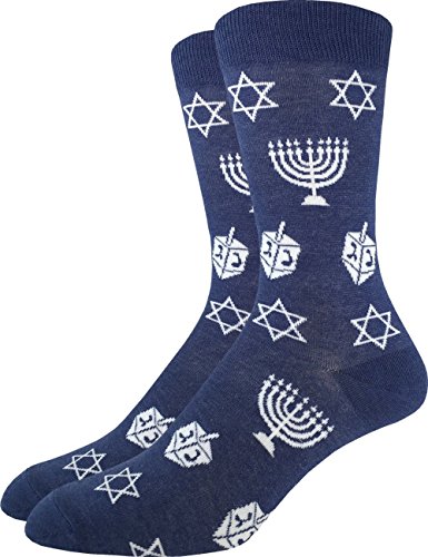 Product Cover Good Luck Sock Men's Hanukkah Crew Socks - Blue, Adult Shoe Size 7-12