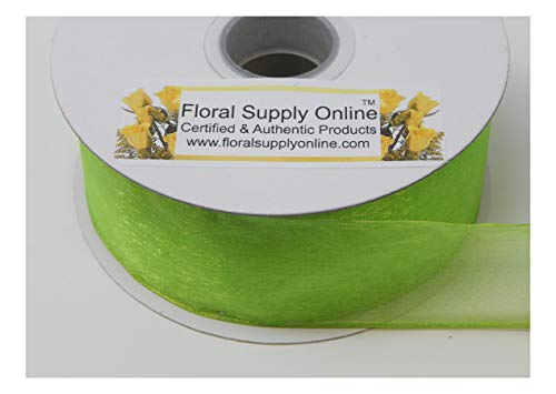 Product Cover #9 Monofilament Edge Sheer Organza Ribbon for Floral, Fashion, Craft, Scrapbooking, Gift Wrapping, Hair Bows, Wedding, Baby Shower, and Decorating Projects. (1-1/2 Inch x 25 Yard, Lime)