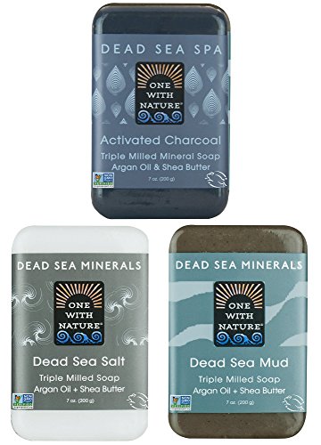 Product Cover DEAD SEA Salt Mud Charcoal - Soap Variety Pack, Dead Sea Mud, Dead Sea Salt, Activated Charcoal. With Shea Butter, Argan Oil. All Skin type, Problem Skin. Acne Treatment, Eczema, Psoriasis, 3/7oz Bars