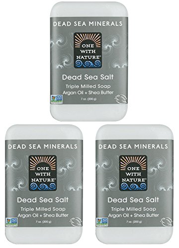Product Cover DEAD SEA Salt SOAP 3 PK - Shea Butter, Argan Oil, Magnesium, Sulfur, Minerals. All Skin Types, Problem Skin. Acne Treatment, Eczema, Psoriasis, Therapeutic, Natural, Fragrance Free, 7 oz Bars