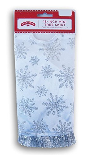 Product Cover Holiday Time 2017 Miniature Christmas Tree Skirt - White with Silver Glitter Snowflakes - 18 Inch