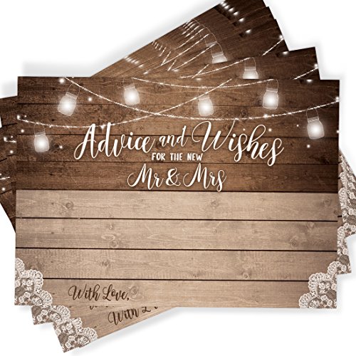 Product Cover 50 Rustic Wedding Advice Cards and Well Wishes for The Bride and Groom, Guest Book Alternative, Bridal Shower Games