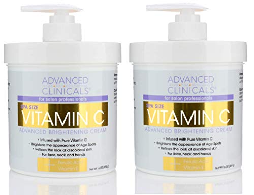 Product Cover Advanced Clinicals Vitamin C Cream. Advanced Brightening Cream. Anti-aging cream for age spots, dark spots on face, hands, body. (Two - 16oz)