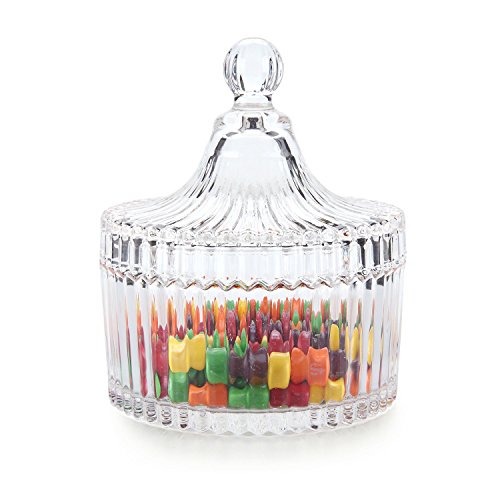 Product Cover ComSaf Crystal Glass Covered Candy Dish with Lid Sugar Bowl Cookie Jar (Diameter 3.9 Inch)